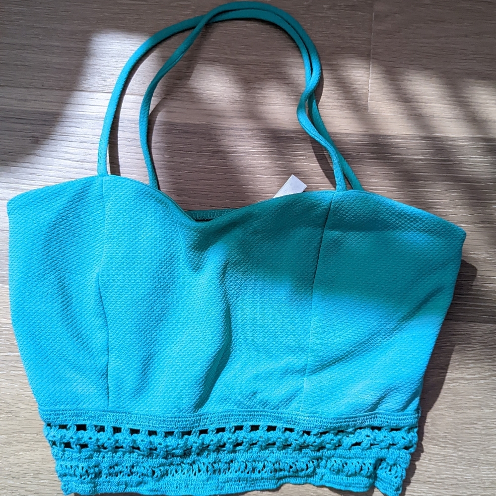 Teal Criss Cross Crop Top S